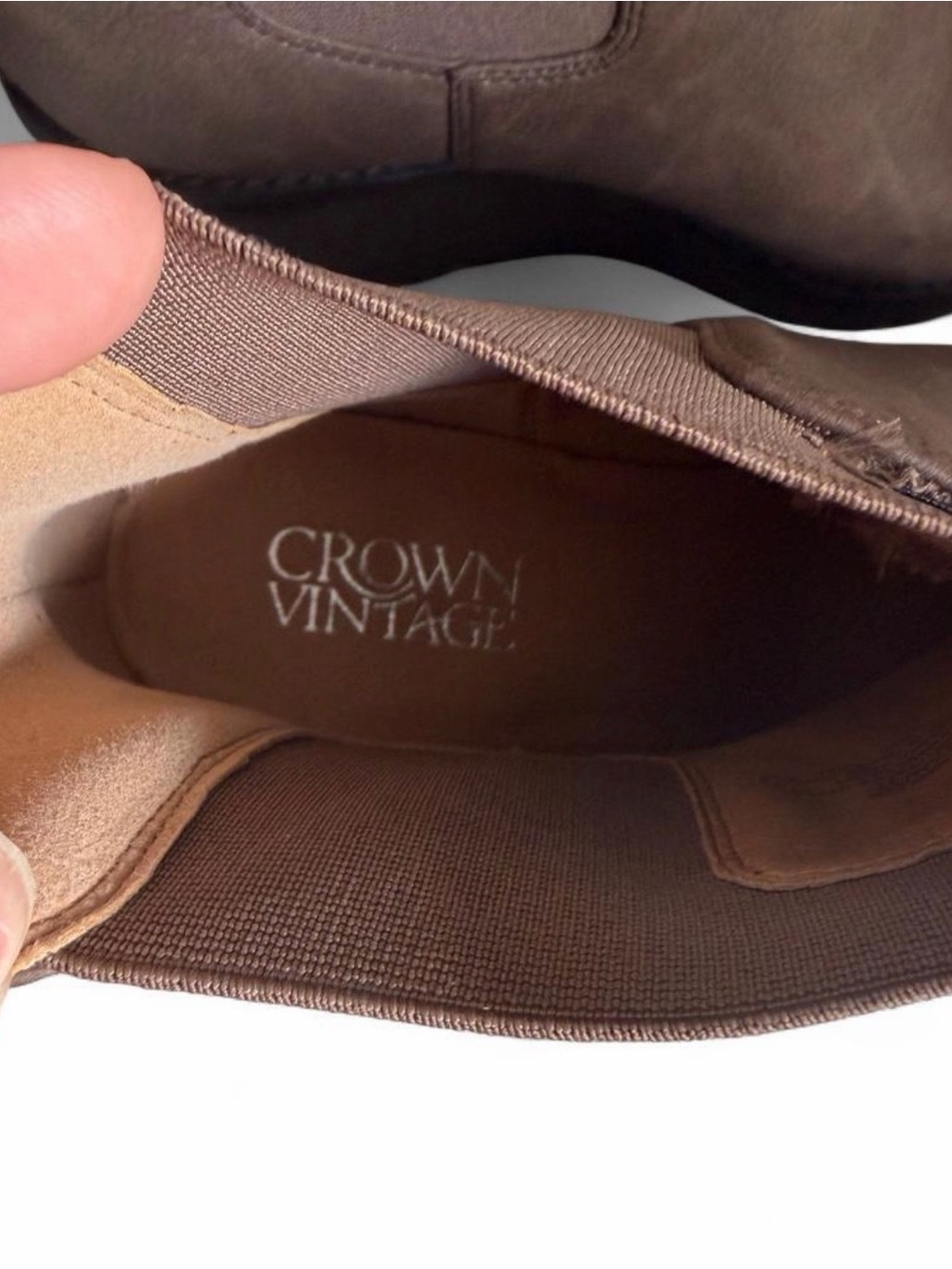 Crown Vintage Brown Chelsea Wedge Ankle Boots Women’s Size 6.5 Lug Sole Comfort - Picture 8 of 8